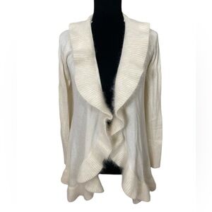 Lambs wool rabbit hair ruffle trim Open duster cardigan